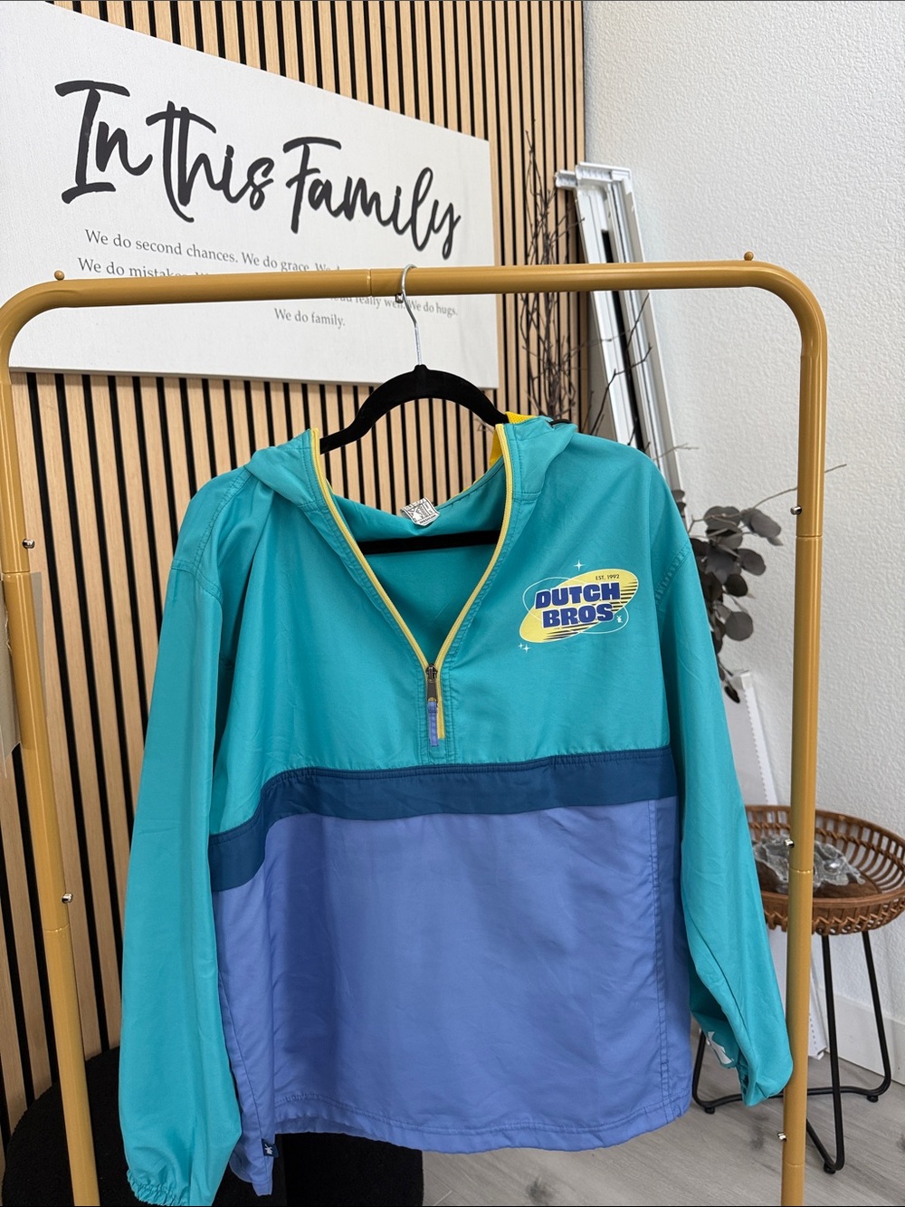 Dutch Bros Teal, Periwinkle & Navy Half-Zip Hooded Pullover